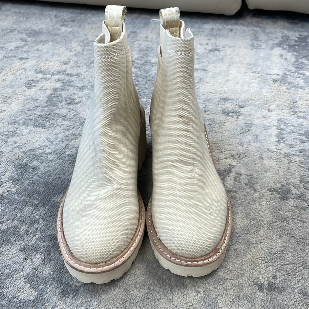 New Dolce Vita Huey Booties Ankle Boot Cream Sandstone Canvas Sz 6 - Picture 3 of 16
